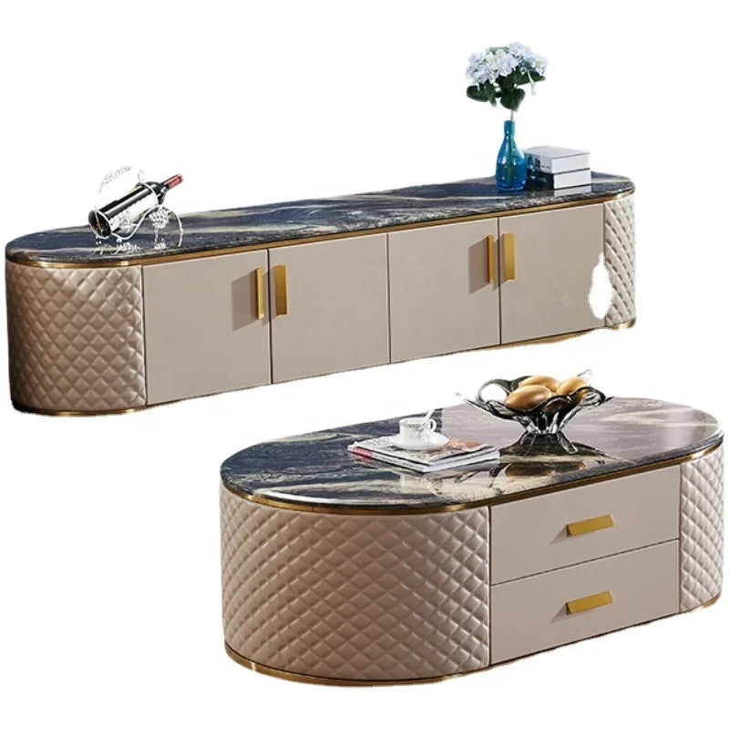 Modernes, schlichtes Wohnzimmermöbel-Set aus MDF, gepolstert mit TV-Schränken aus PU-Leder, Designs für Möbel