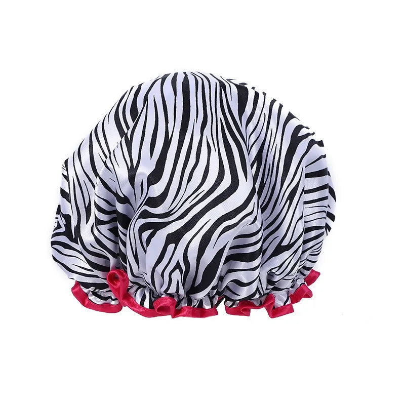 1PC Wasserdichte Dusche Kappe Leopard Print Doppel Schicht Elastische Dusche Haar Abdeckung Wiederverwendbare Welle Punkt Dusche Kappe Bad Lieferungen