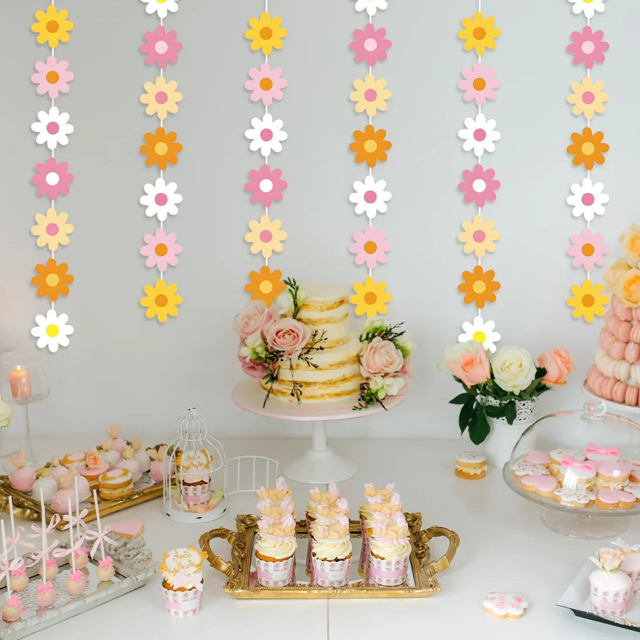 Gänseblümchen-Boho-Partydekorationen, große Gänseblümchen-Papiergirlanden, weiße Gänseblümchen-Hängegirlande, Banner, Hippie-Blumenausschnitte zum Geburtstag