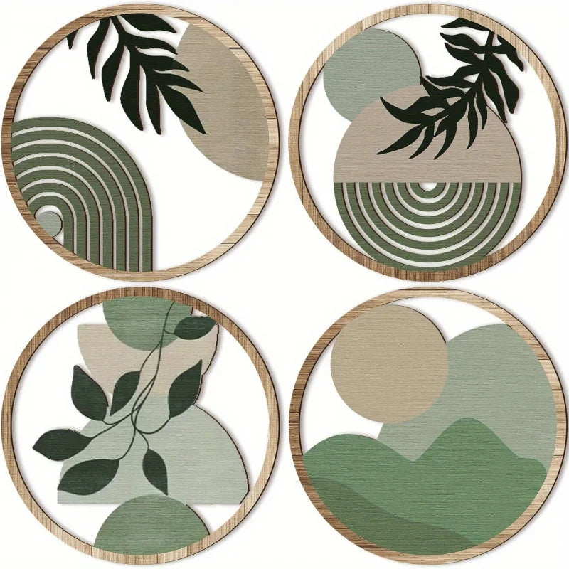 4-teiliges böhmisches Wandkunst-Set – böhmisches Dekor aus Holz, geometrische hängende Kunstwerke, geeignet für das Babyzimmer, Bauernhaus-Ästhetik-Minimalist