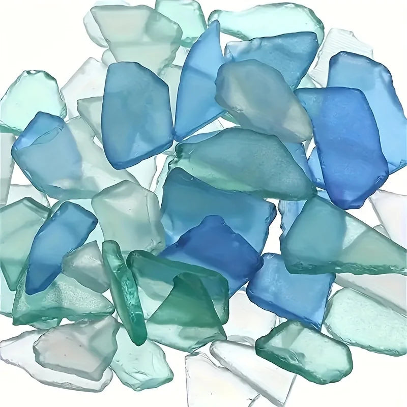 Basteldekorationen, meerfarbene Glasscheiben, helle mattierte Vase mit Glas eingelegt, Strandhochzeitsfeierdekorationen, Heimdekoration