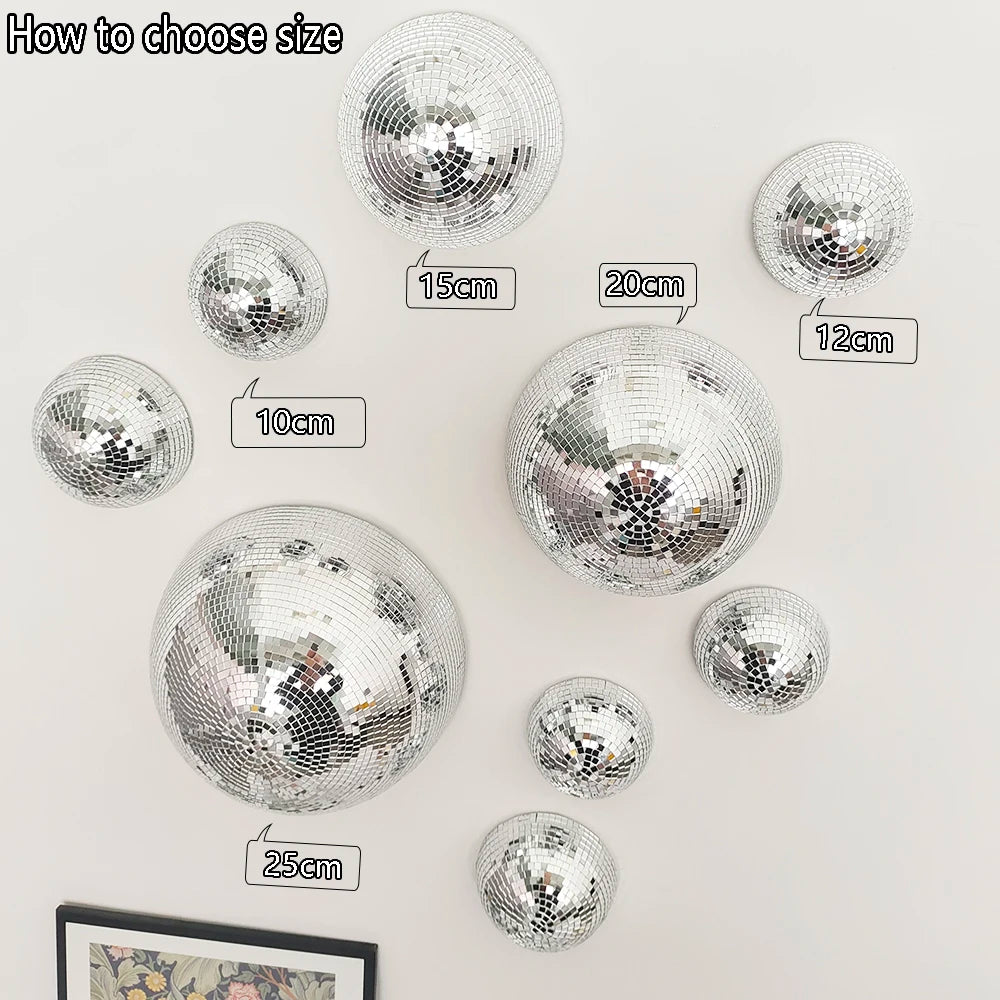 Wand-Disco-Kugel, verspiegelte Designs, metallische Heimdekoration, Spiegelkugel, Dekoration für Hochzeit, Disco-Kugel, Halbkreis, Heim-Wandkunst