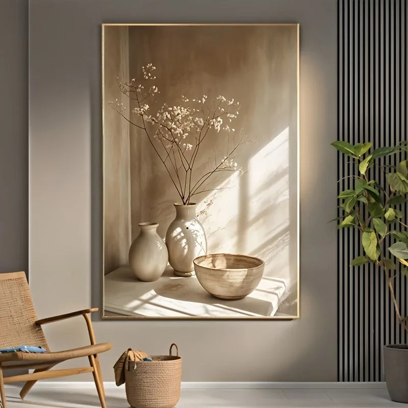 Art Deco Retro Blumenvase Leinwand Wandkunstdruck, rahmenloses modernes abstraktes Blumenposter für Heimdekoration, ästhetische Raumdeko