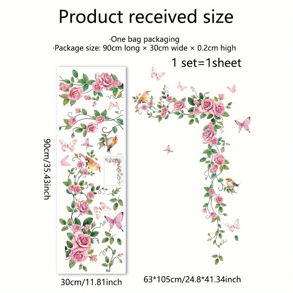 Eleganter Wandaufkleber mit Rosen- und Schmetterlingsmotiv für Türen – modernes Blumendesign – selbstklebend – wiederverwendbar – geeignet für Schlafzimmer