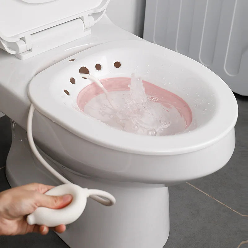 Sitzbad für Hämorrhoiden, Sitzbad für Toilettensitz, Pflege nach der Geburt, Sitz-Badeset für Frauen, zusammenklappbar, Spülschlauch