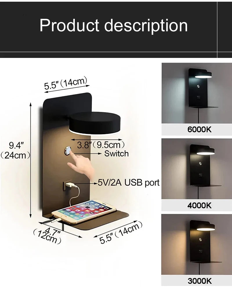 Schlafzimmer LED Wand leuchten mit USB-Ladung Wand leuchte Innen leuchte für Wohnzimmer Dekor Wand paneele mit Schalter Gang moderne Wand leuchte lampe wohnzimer zimmer deko wandleuchte wand paneele wanddeko spiegel