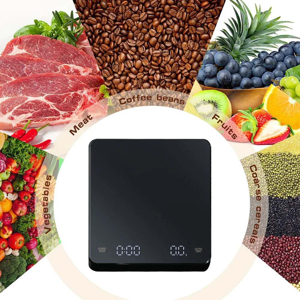 Digitale Kaffeewaage mit Timer, LED-Bildschirm, Espresso, USB, 3 kg, max. Wiegen 0,1 g, hochpräzise Messungen in Oz/ml/g, Küchenwaage
