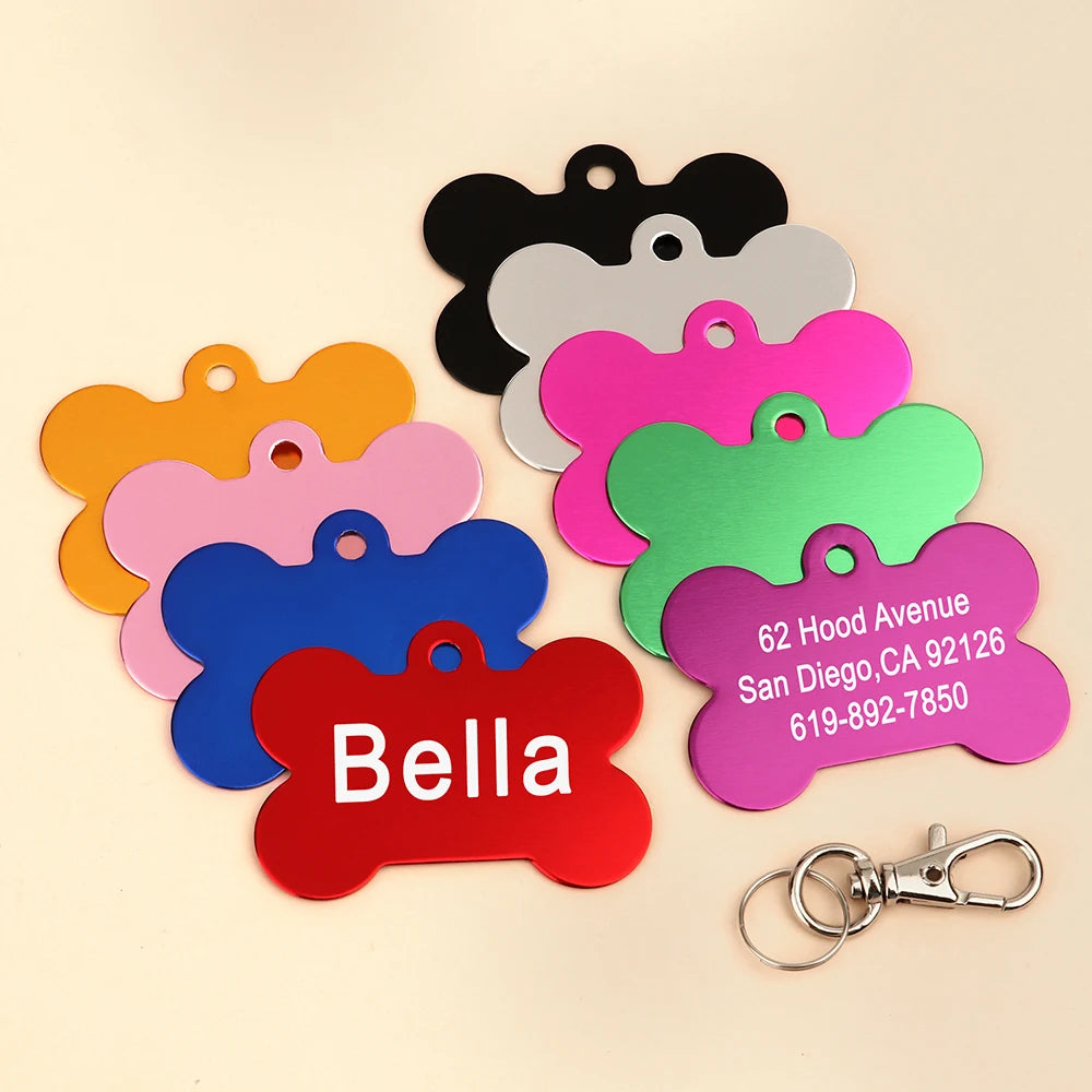 Bone-shaped Pet ID Tag, Personalized Name Tags for Dogs and Cats, Anti-Loss, Free Engraving, Collar Pendant, Bone for Small, Medium, and Large Pets
