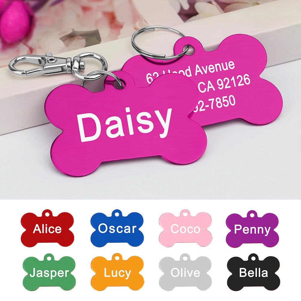Bone-shaped Pet ID Tag, Personalized Name Tags for Dogs and Cats, Anti-Loss, Free Engraving, Collar Pendant, Bone for Small, Medium, and Large Pets