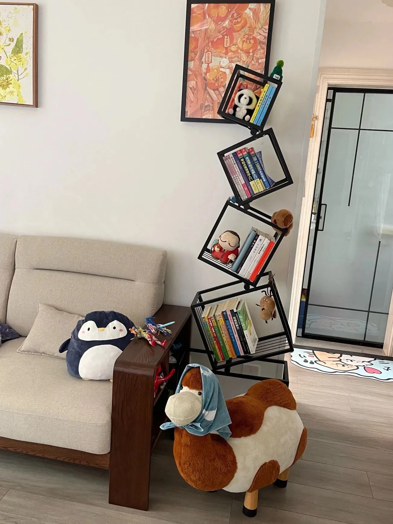 Modernes Wohnzimmer-Dekor, Kunstregal aus Eisen, Büro- und Arbeitszimmer-Bücherregal, mehrschichtiges Lagerregal zum Organisieren von Büchern und Dekorationen