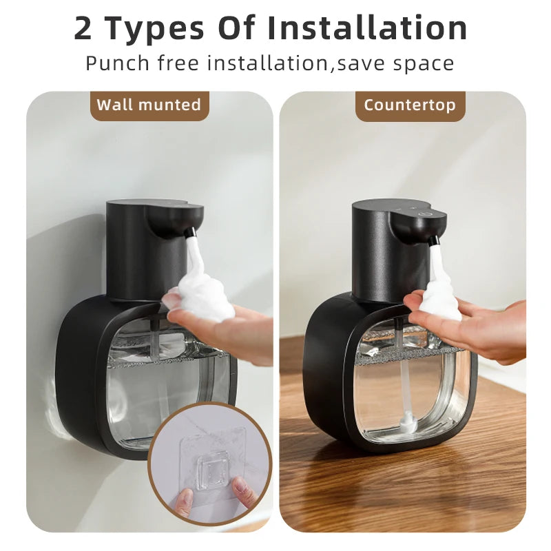 Neuer an der Wand montierter automatischer Seifenspender aus Schaumstoff, intelligente Handwaschmaschine, 500 ml flüssiger wiederaufladbarer Badezimmer-Induktionssensor