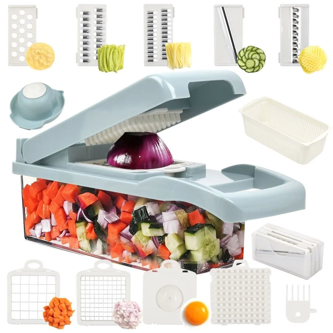 Gemüsezerkleinerer, 15-in-1-Multifunktions-Lebensmittelzerkleinerer, Gemüseschneider mit Behälter für Salat, Kartoffeln, Karotten und Knoblauch