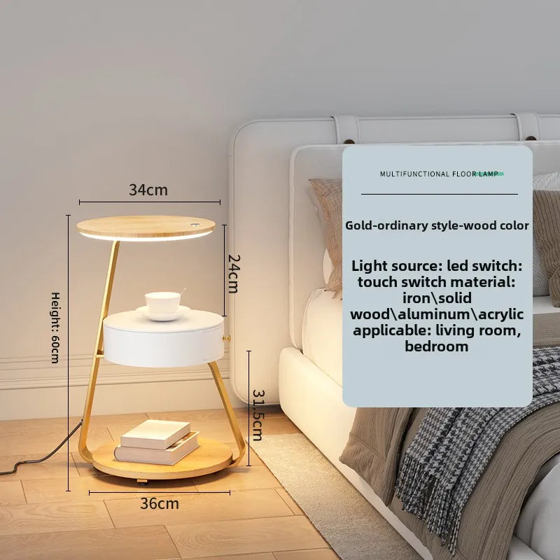 Schlafzimmer Minimalistische Nachttische Kleiner Raum Runder Licht Intelligenter Nachttisch mit kabellosem Ladegerät Nachttisch Bibliotheksmöbel