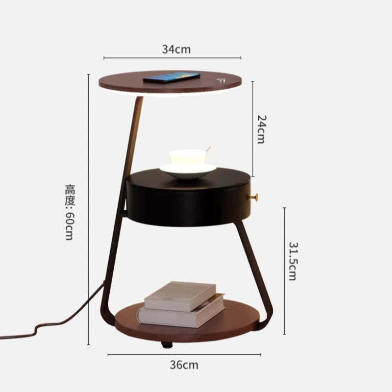 Schlafzimmer Minimalistische Nachttische Kleiner Raum Runder Licht Intelligenter Nachttisch mit kabellosem Ladegerät Nachttisch Bibliotheksmöbel