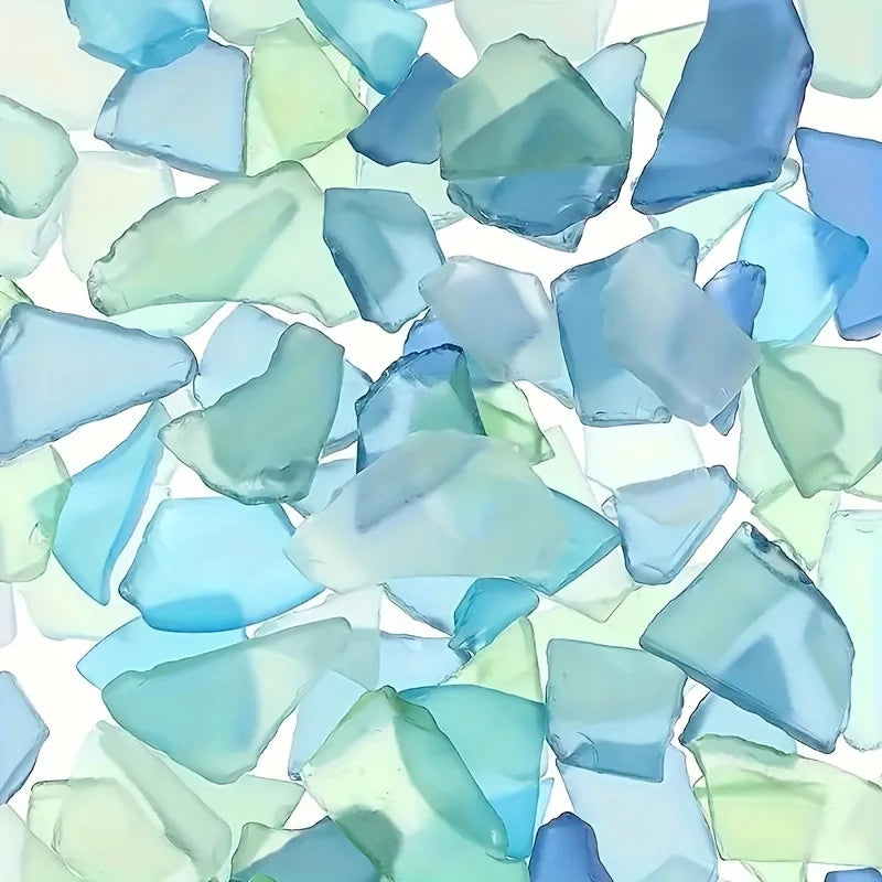 Basteldekorationen, meerfarbene Glasscheiben, helle mattierte Vase mit Glas eingelegt, Strandhochzeitsfeierdekorationen, Heimdekoration