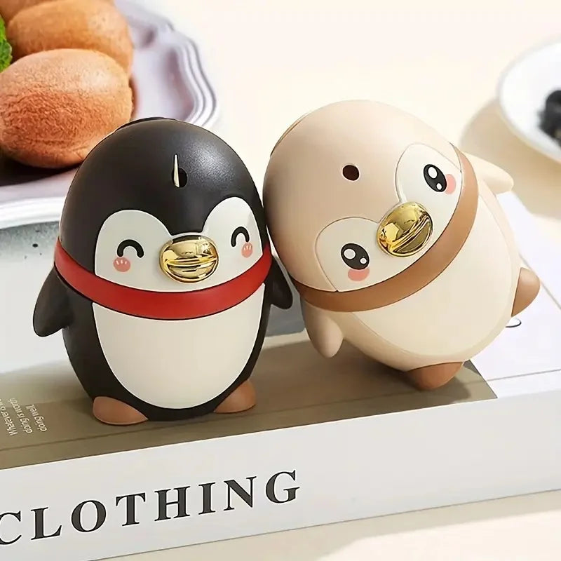 Automatischer ausziehbarer Zahnstocherspender – niedlicher, pinguinförmiger, tragbarer Zahnstocherhalter, Kunststoffgehäuse, Pinguin-Design für Erwachsene