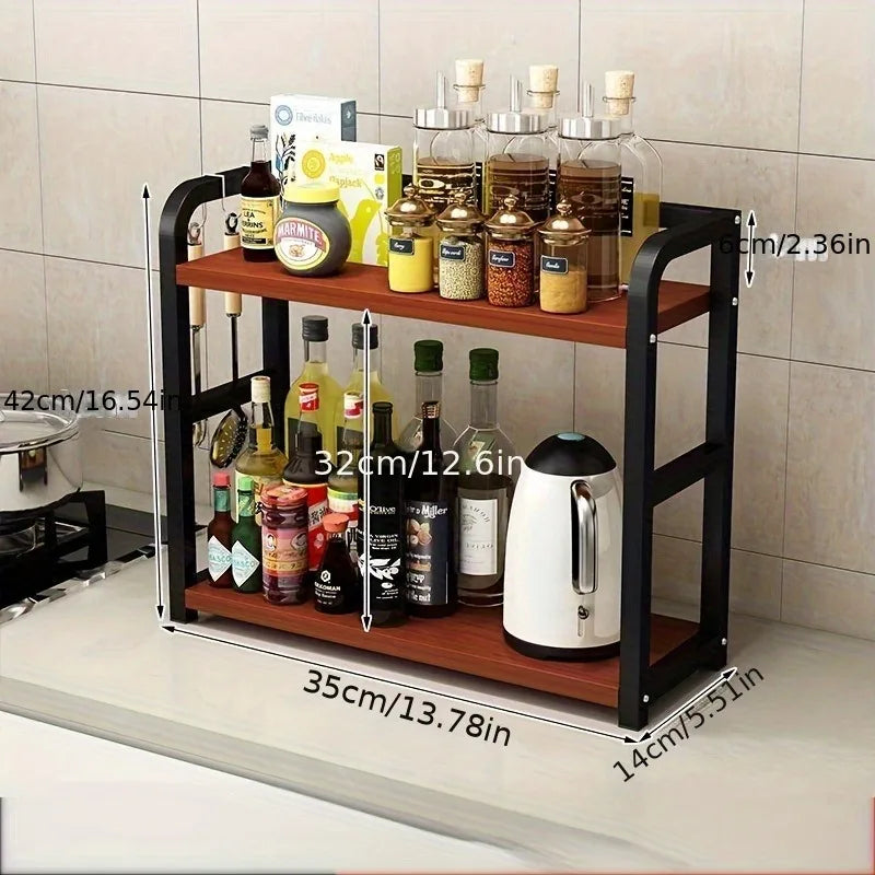 1 Stück 2-stöckiges Metall-Arbeitsplattenregal – platzsparender Organizer für Kaffee, Tassen und Gewürze, rostfreies Küchenregal
