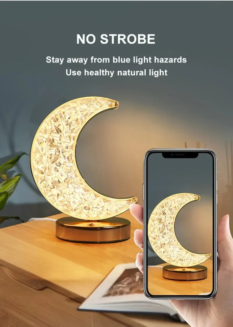 Schlafzimmer Kristall Touch Dimmen Nachtlicht Mädchen Zimmer Home Decor Ästhetik USB Nacht LED Umgebungs Tisch 3d Mond Lampe