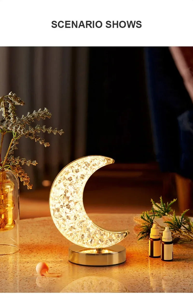 Schlafzimmer Kristall Touch Dimmen Nachtlicht Mädchen Zimmer Home Decor Ästhetik USB Nacht LED Umgebungs Tisch 3d Mond Lampe