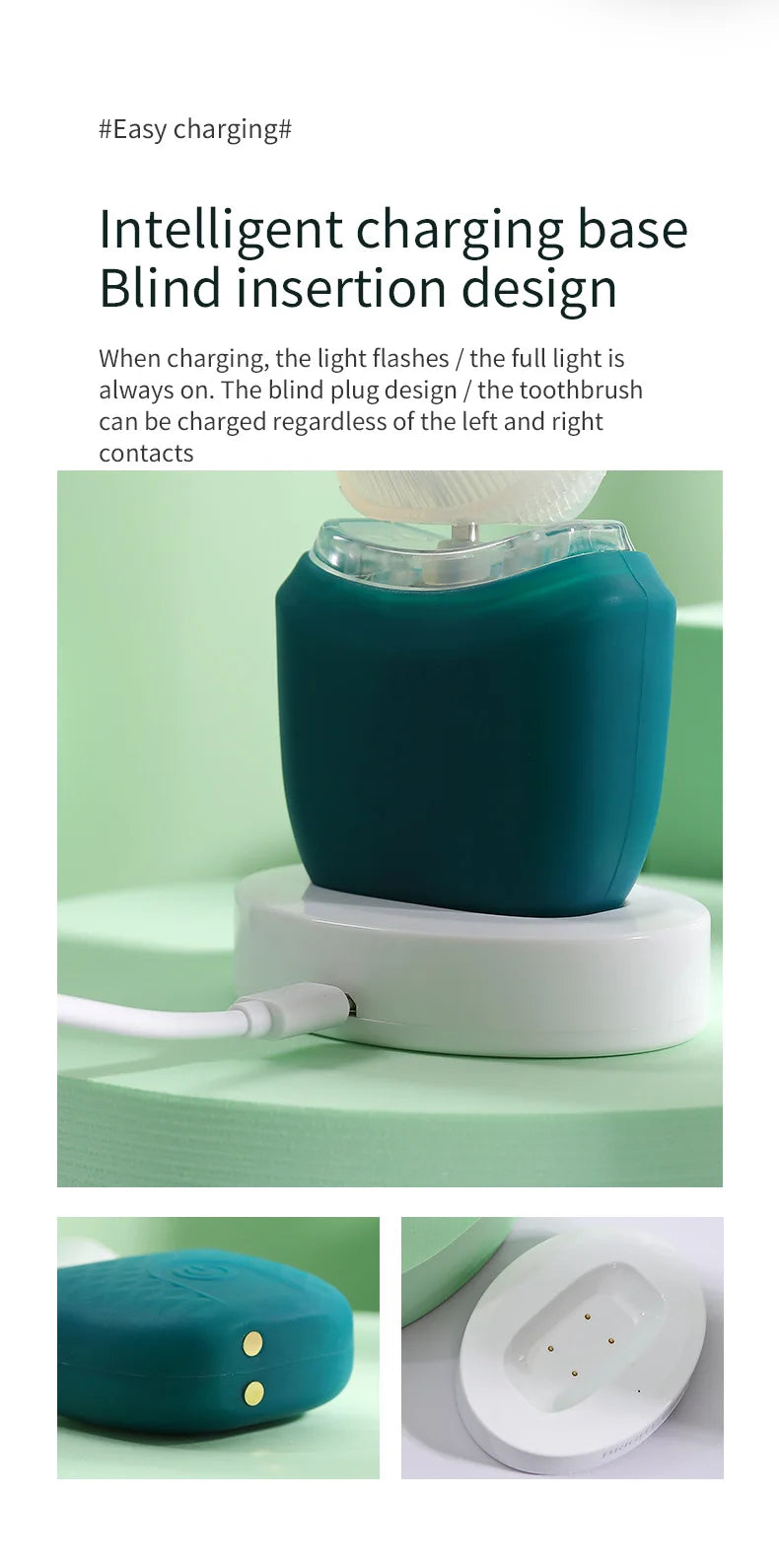 Elektrische Zahnbürste für Erwachsene, automatische USB-Aufladung, U-förmige Zahnbürste, 360 Grad, intelligente wiederaufladbare Zahnbürste