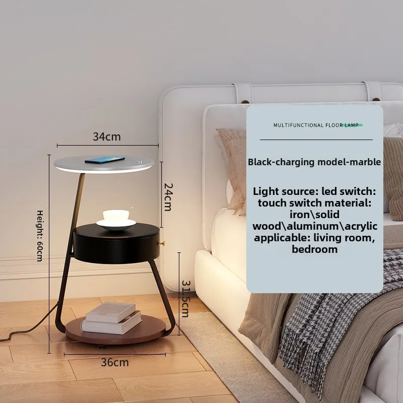 Schlafzimmer Minimalistische Nachttische Kleiner Raum Runder Licht Intelligenter Nachttisch mit kabellosem Ladegerät Nachttisch Bibliotheksmöbel