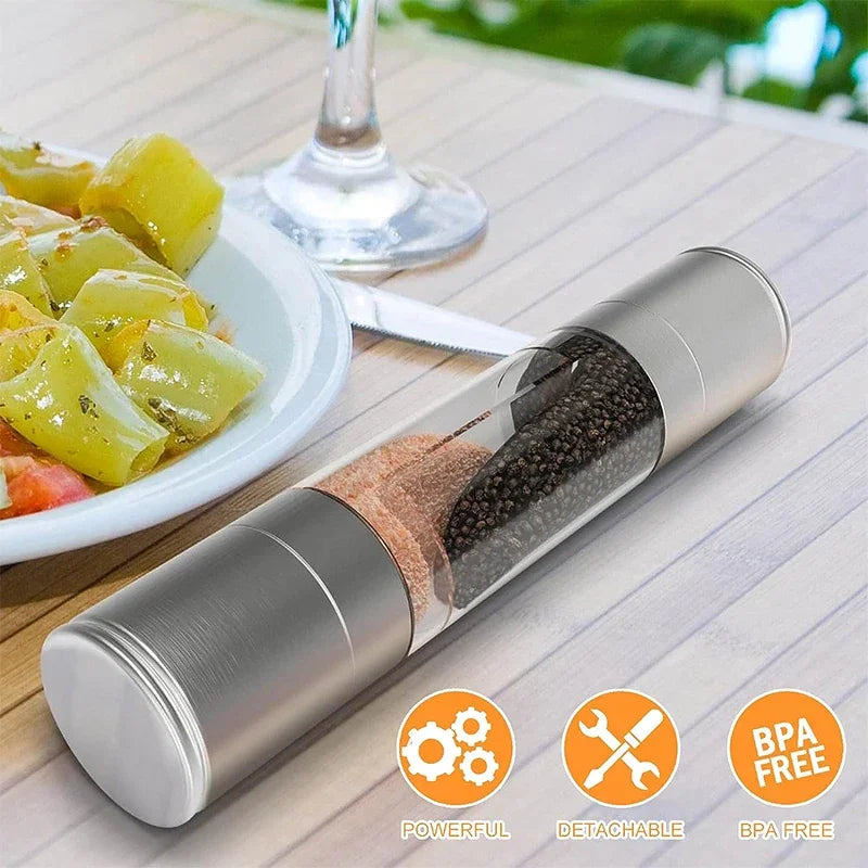 Salz- und Pfeffermühle, 2-in-1, manuelle Salz- und Pfeffermühlen aus Edelstahl mit verstellbarem Keramikschleifen, Gewürzmühle, Küchenwerkzeug