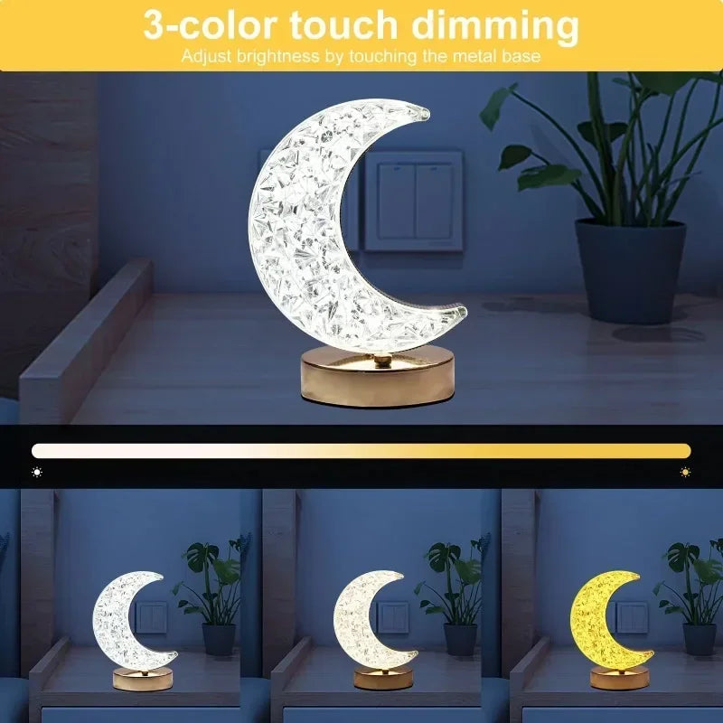 Schlafzimmer Kristall Touch Dimmen Nachtlicht Mädchen Zimmer Home Decor Ästhetik USB Nacht LED Umgebungs Tisch 3d Mond Lampe