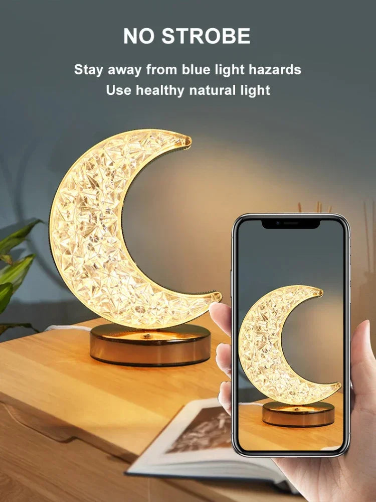 Schlafzimmer Kristall Touch Dimmen Nachtlicht Mädchen Zimmer Home Decor Ästhetik USB Nacht LED Umgebungs Tisch 3d Mond Lampe