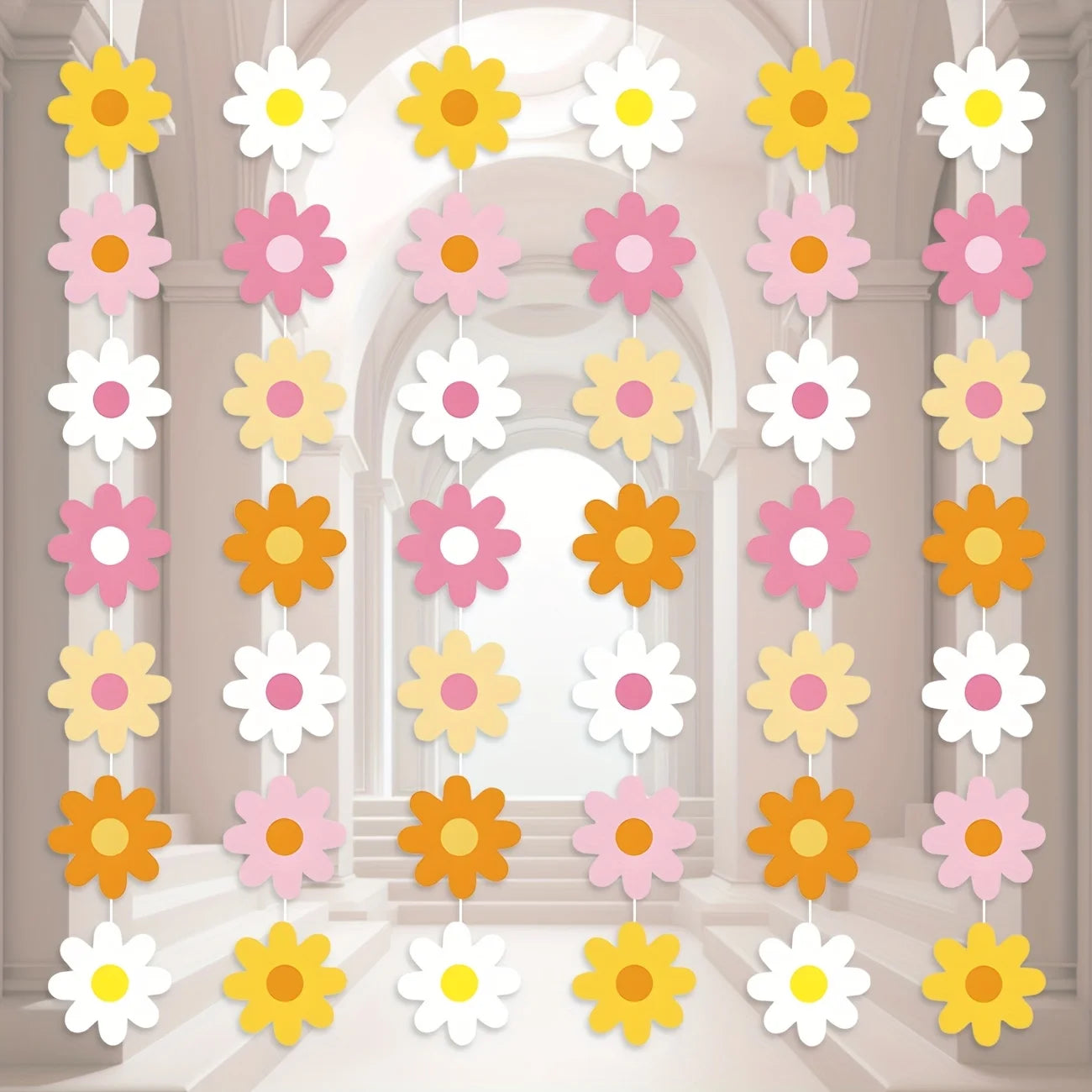Gänseblümchen-Boho-Partydekorationen, große Gänseblümchen-Papiergirlanden, weiße Gänseblümchen-Hängegirlande, Banner, Hippie-Blumenausschnitte zum Geburtstag