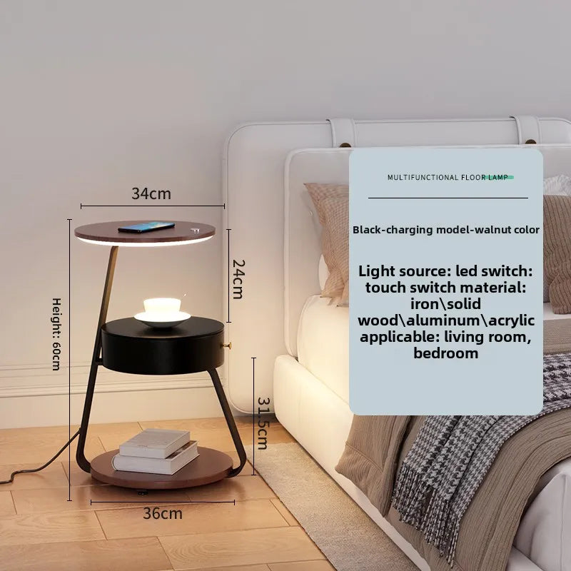 Schlafzimmer Minimalistische Nachttische Kleiner Raum Runder Licht Intelligenter Nachttisch mit kabellosem Ladegerät Nachttisch Bibliotheksmöbel