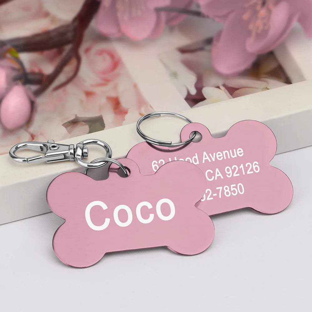Bone-shaped Pet ID Tag, Personalized Name Tags for Dogs and Cats, Anti-Loss, Free Engraving, Collar Pendant, Bone for Small, Medium, and Large Pets