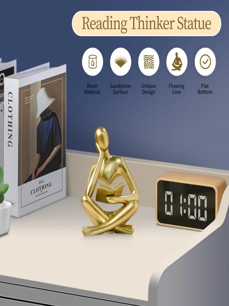 Bücherregal-Dekor, Denker-Statue – abstrakte Kunst, Lesen, Denker-Skulptur, Figur, ästhetisch, moderne Heimdekoration für das Leben