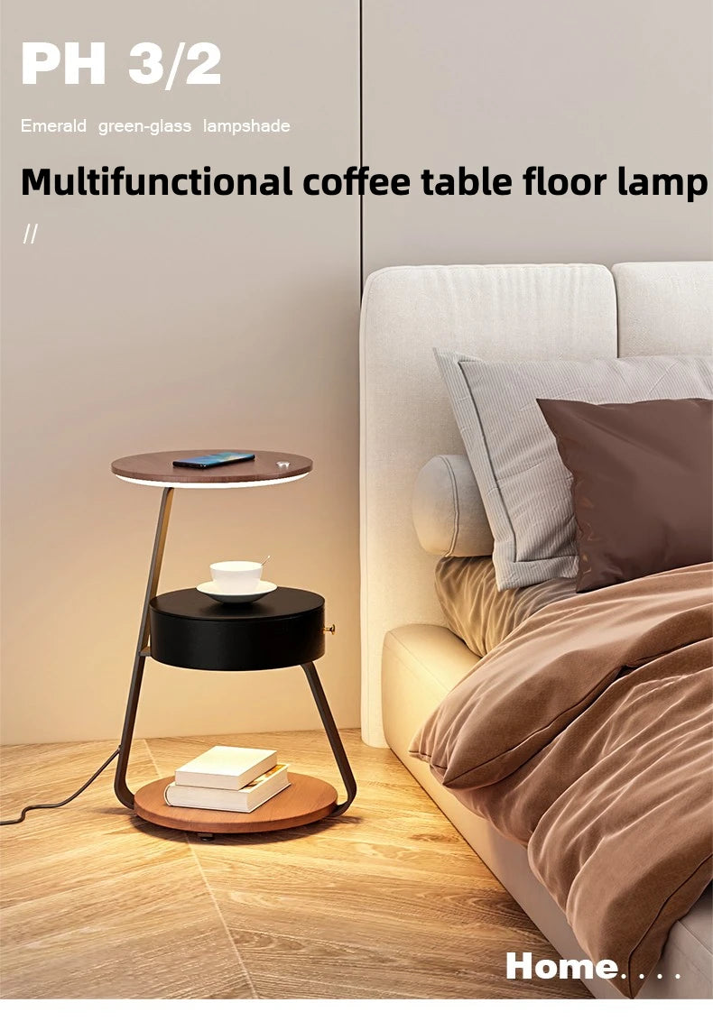 Schlafzimmer Minimalistische Nachttische Kleiner Raum Runder Licht Intelligenter Nachttisch mit kabellosem Ladegerät Nachttisch Bibliotheksmöbel