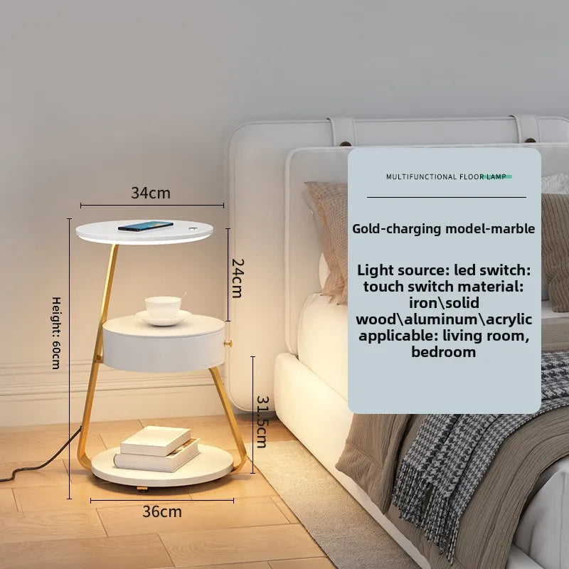 Schlafzimmer Minimalistische Nachttische Kleiner Raum Runder Licht Intelligenter Nachttisch mit kabellosem Ladegerät Nachttisch Bibliotheksmöbel
