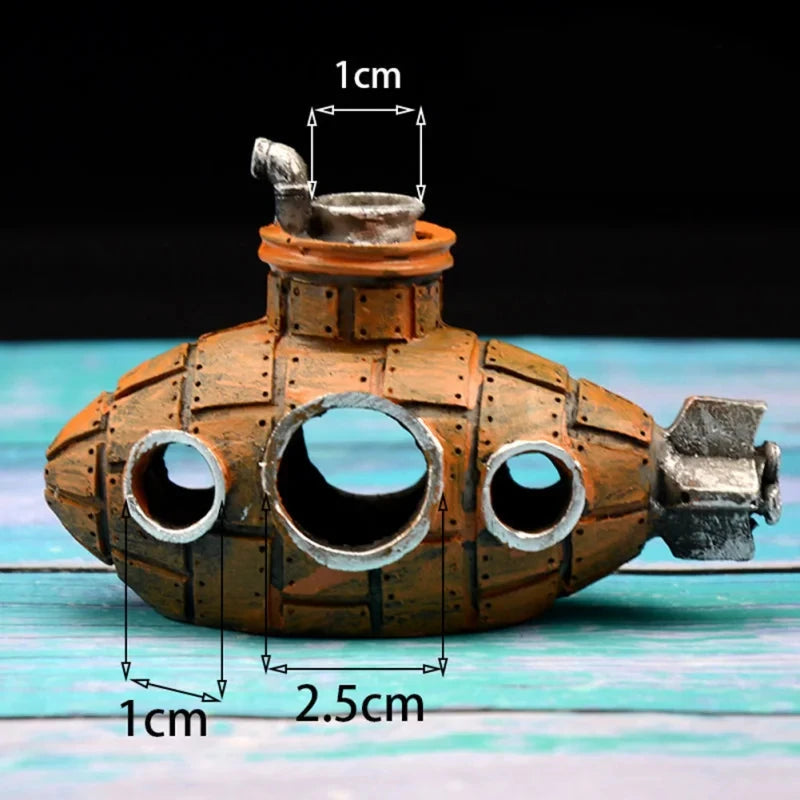 Künstliche Aquarium-Dekoration, Unterschlupf, Ornament, U-Boot-Dekor, Kunstharz, Landschaftsbau, Haus für Fischzubehör für Aquarium-Sachen