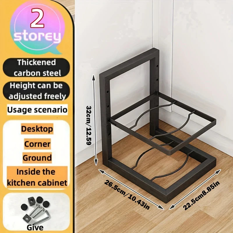 Verstellbarer Topfregal-Organizer, Küchen-Topf-Aufbewahrungsregal aus Edelstahl, mehrschichtiger Haushaltstopf und Pfannen-Organizer für die Küche