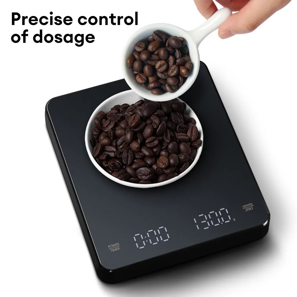 Digitale Kaffeewaage mit Timer, LED-Bildschirm, Espresso, USB, 3 kg, max. Wiegen 0,1 g, hochpräzise Messungen in Oz/ml/g, Küchenwaage