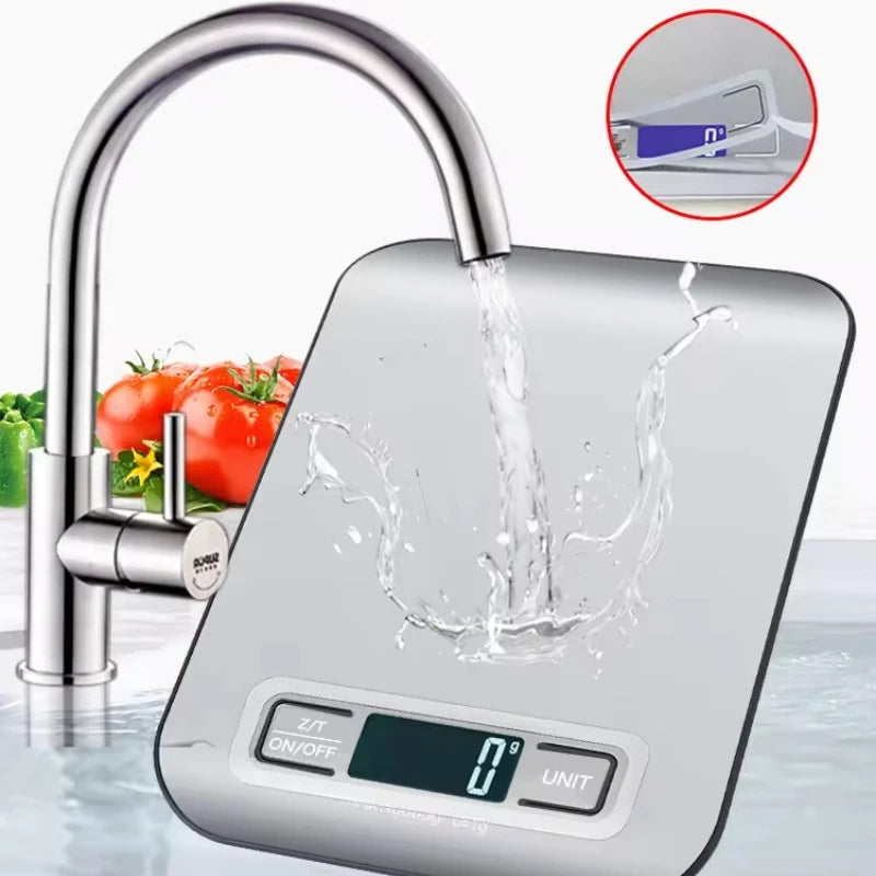 Digitale Küchenwaage, LED-Anzeige, 5 kg/1 g, Edelstahlplatte, elektronische Waage, für Zuhause, Schmuck, Lebensmittel, Snacks, Wiegen, Backwerkzeuge