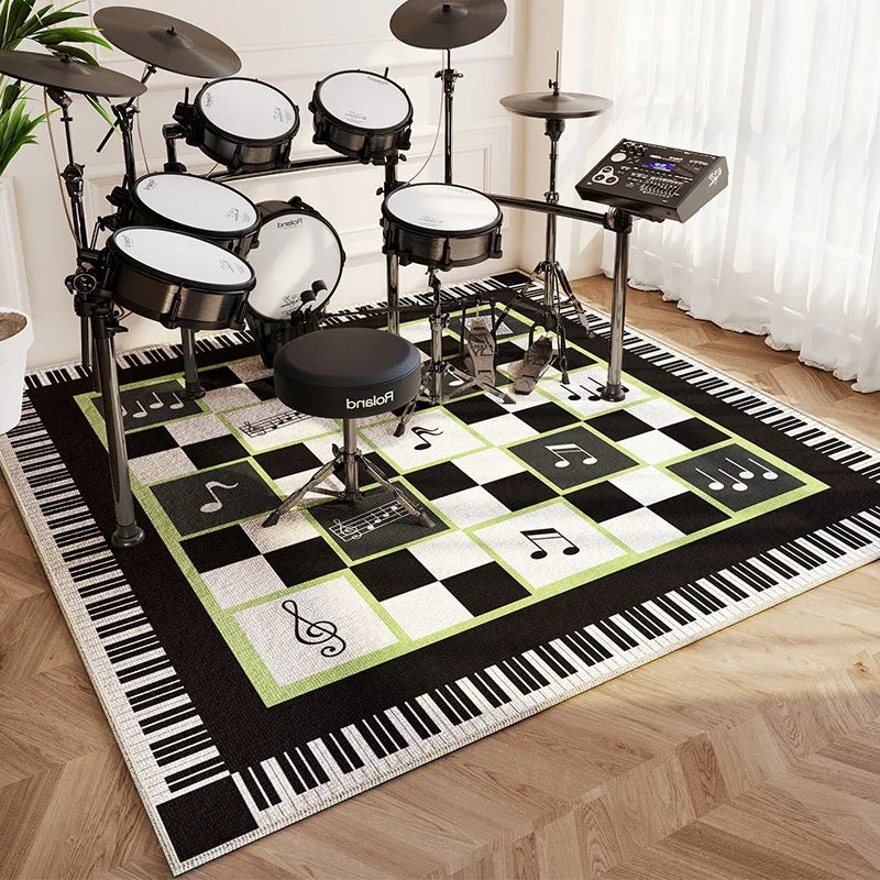 Moderne Wohnzimmer Teppich Home Decor Mode Luxus Trommel Abstrakte Musik Symbol Schwarz Weiß Plaid Große Bereich Schlafzimmer Dekor Teppiche