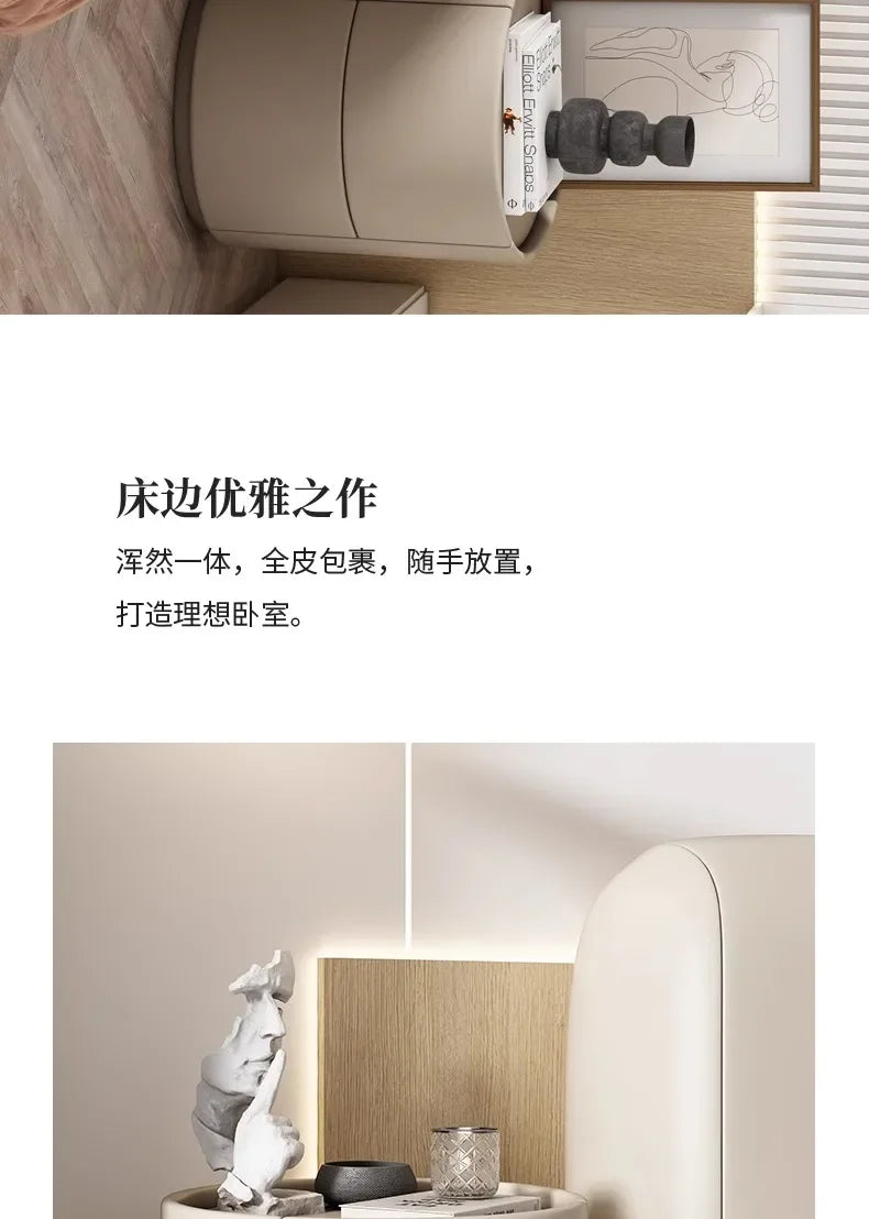 Home Wohnzimmer Sofa Seitenschrank, kreativer runder Nachttisch aus massivem Holz, neuer einfacher moderner kleiner Schlafzimmer-Aufbewahrungsschrank