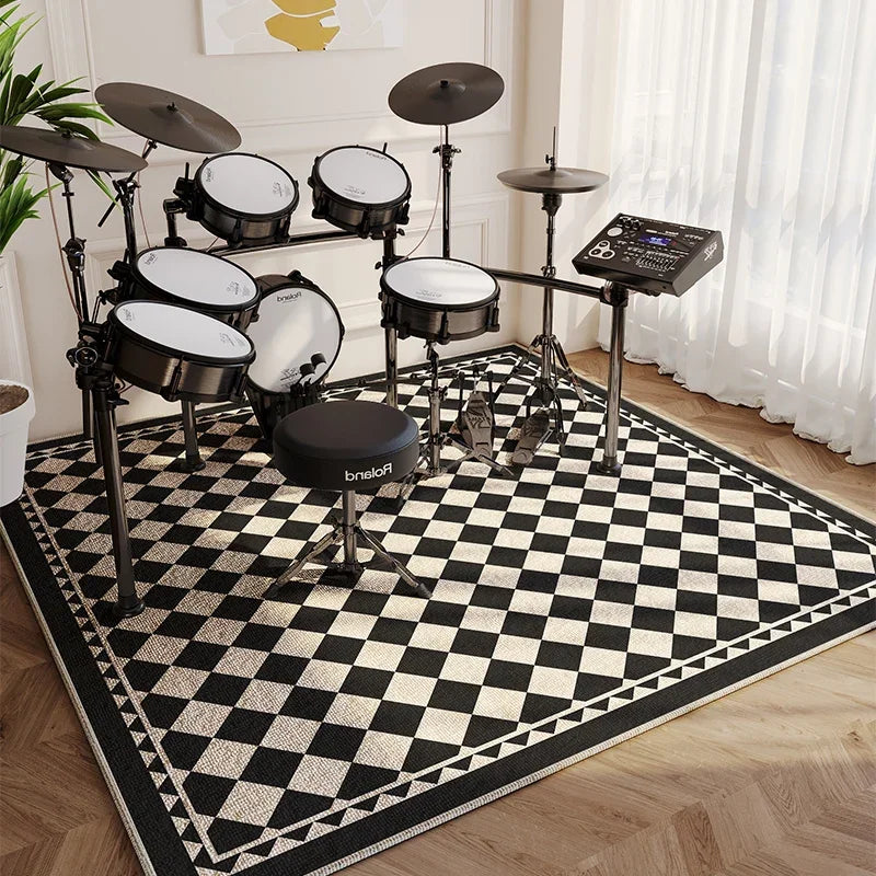 Moderne Wohnzimmer Teppich Home Decor Mode Luxus Trommel Abstrakte Musik Symbol Schwarz Weiß Plaid Große Bereich Schlafzimmer Dekor Teppiche