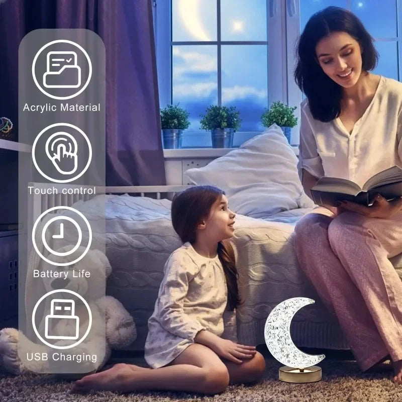 Schlafzimmer Kristall Touch Dimmen Nachtlicht Mädchen Zimmer Home Decor Ästhetik USB Nacht LED Umgebungs Tisch 3d Mond Lampe
