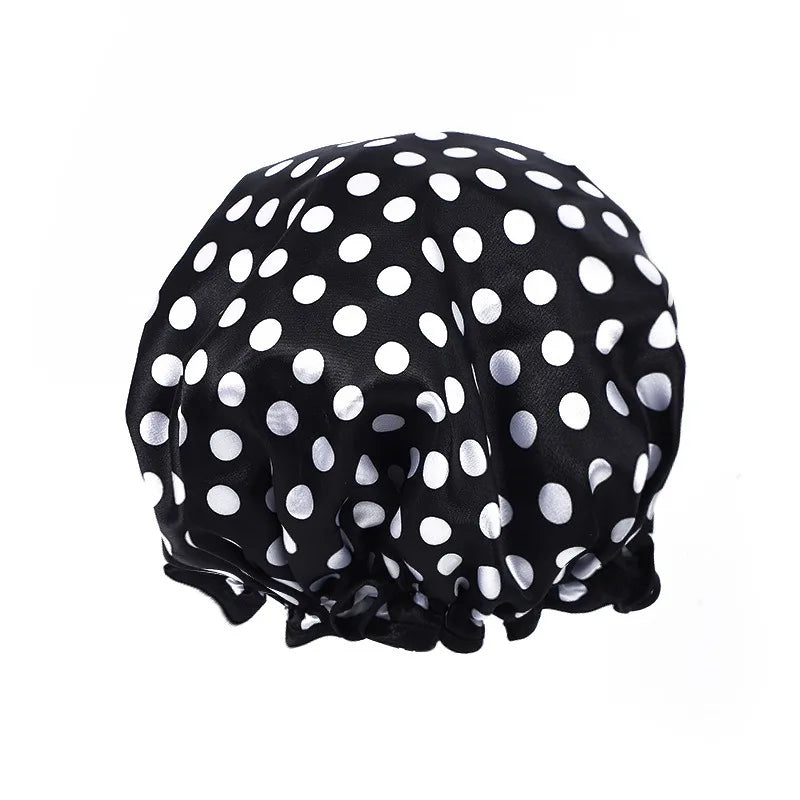 1PC Wasserdichte Dusche Kappe Leopard Print Doppel Schicht Elastische Dusche Haar Abdeckung Wiederverwendbare Welle Punkt Dusche Kappe Bad Lieferungen