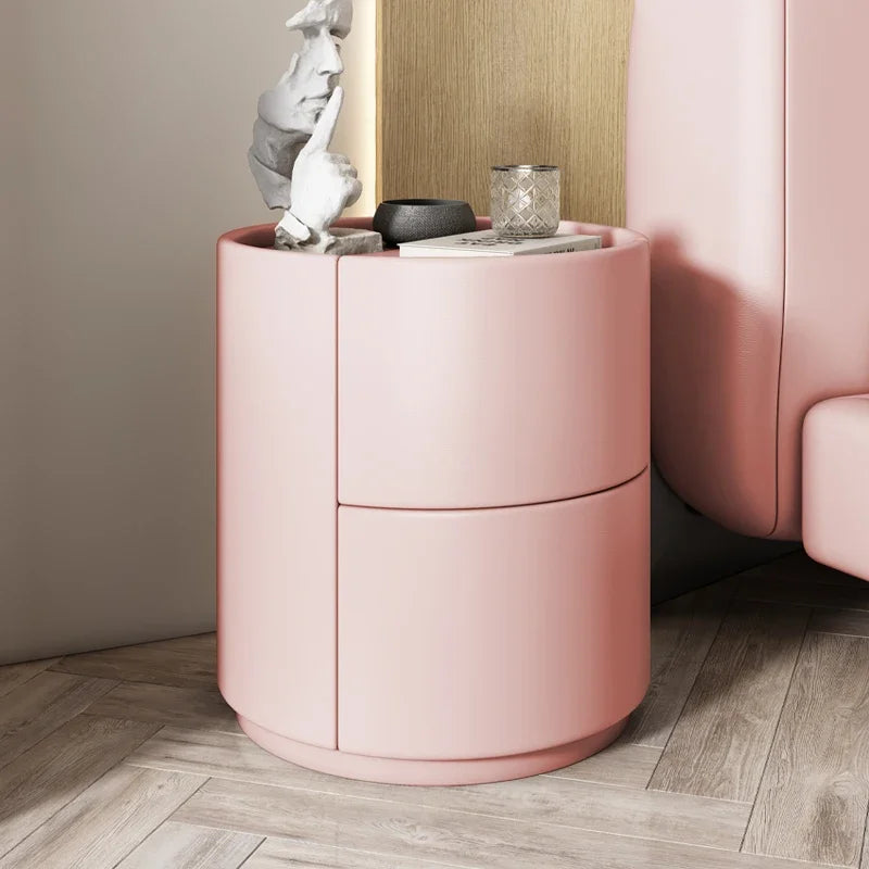 Home Wohnzimmer Sofa Seitenschrank, kreativer runder Nachttisch aus massivem Holz, neuer einfacher moderner kleiner Schlafzimmer-Aufbewahrungsschrank