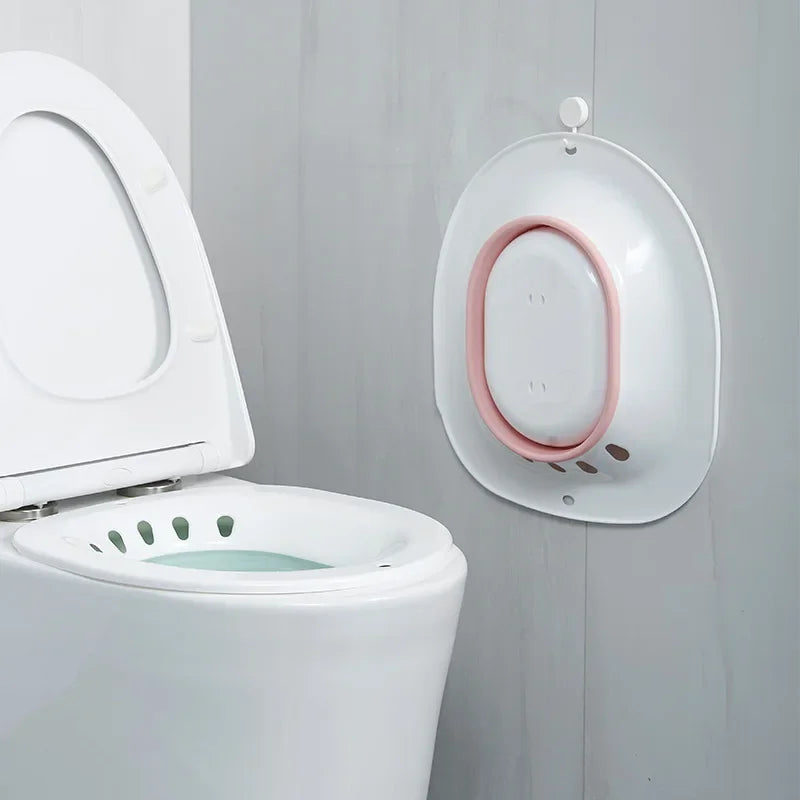Sitzbad für Hämorrhoiden, Sitzbad für Toilettensitz, Pflege nach der Geburt, Sitz-Badeset für Frauen, zusammenklappbar, Spülschlauch
