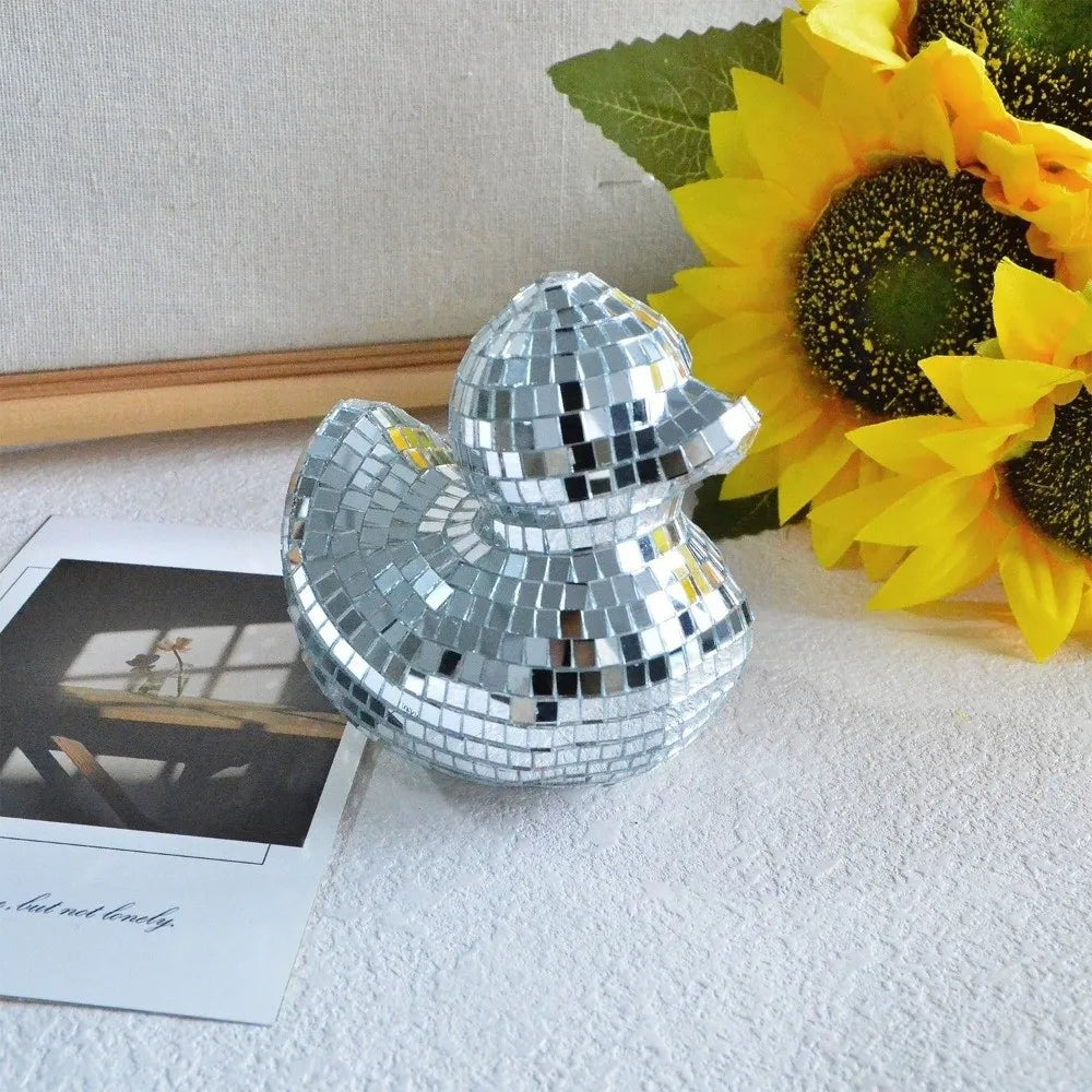 Dekorativer Desktop-Disco-Spiegel, Enten-Discokugel aus Glas, Disco-Ornament, Enten-Discokugel als Heimdekoration, Spiegel-Disco-Ente für Zuhause