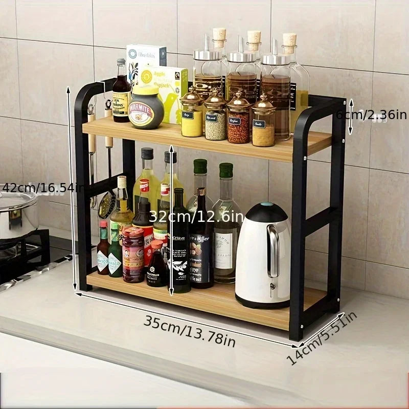1 Stück 2-stöckiges Metall-Arbeitsplattenregal – platzsparender Organizer für Kaffee, Tassen und Gewürze, rostfreies Küchenregal