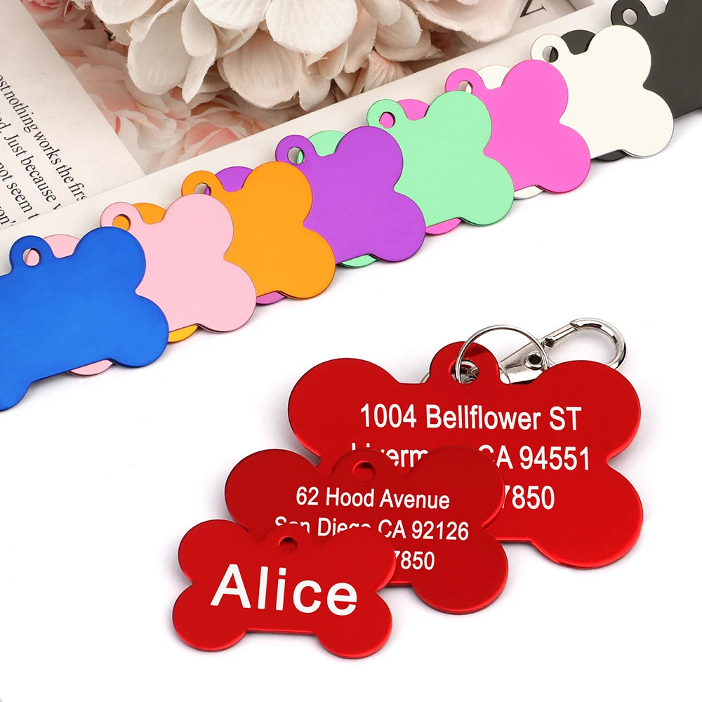 Bone-shaped Pet ID Tag, Personalized Name Tags for Dogs and Cats, Anti-Loss, Free Engraving, Collar Pendant, Bone for Small, Medium, and Large Pets