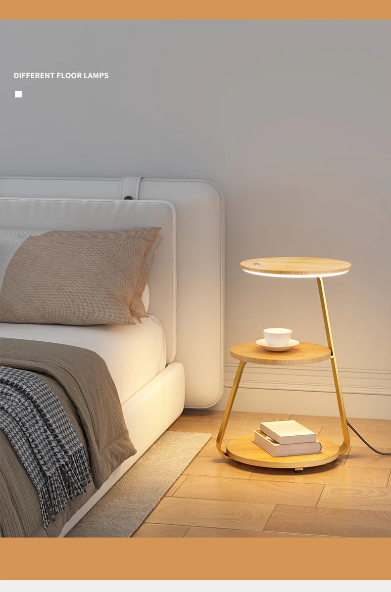 Schlafzimmer Minimalistische Nachttische Kleiner Raum Runder Licht Intelligenter Nachttisch mit kabellosem Ladegerät Nachttisch Bibliotheksmöbel