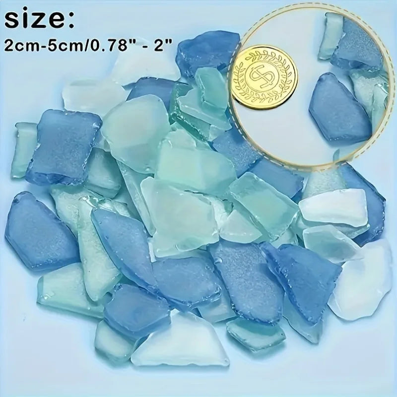 Basteldekorationen, meerfarbene Glasscheiben, helle mattierte Vase mit Glas eingelegt, Strandhochzeitsfeierdekorationen, Heimdekoration